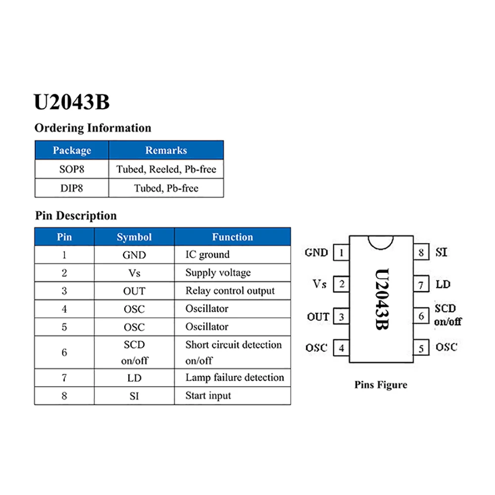 U2043B SOP8   Automotive Direction Indicator ASIC ic Integrated circuit