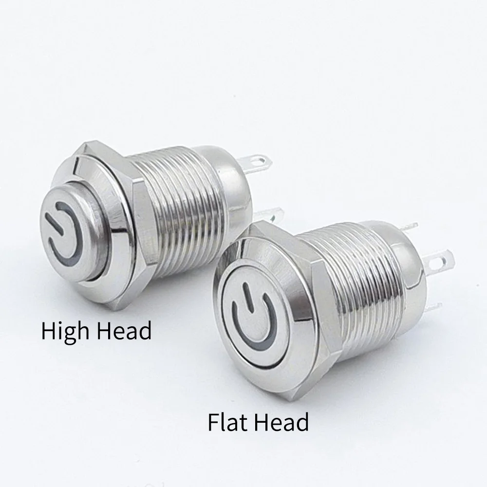 12mm Button without fixation Metal Illuminated Push Button Switch Led 12v Latching Light Waterproof Momentary 3V 5V 6V 220V 110V