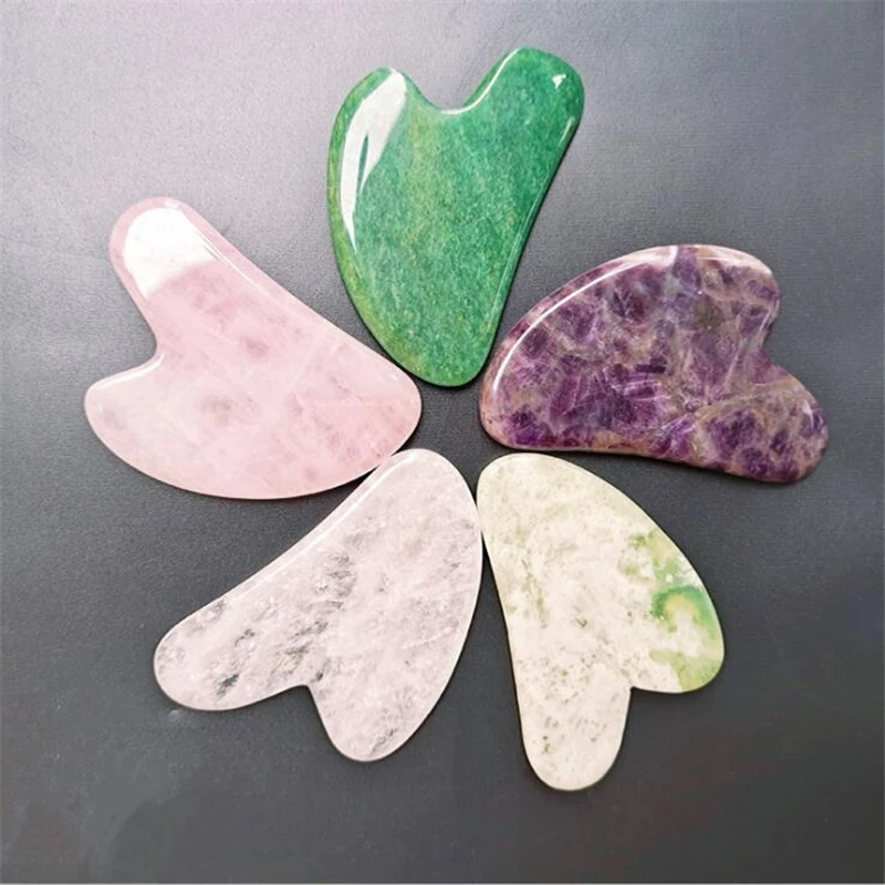 Natural Green Jades Roller Face Massage Gua Sha Board Crystal Stone Jade Massager Body Facial Eye Scraping Acupuncture Face Lift