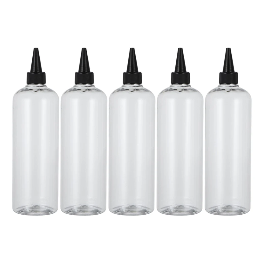 5 Pieces Plastic Empty Squeeze Bottles With Twist Cap Tip Applicator for Liquid , Painting, Glue Bottle - 500ml