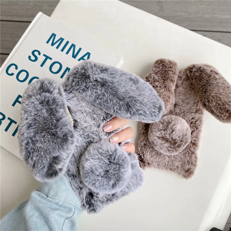 Soft Plush Case For Samsung Galaxy S21 S20 FE S10 S9 S8 Plus Note 8 9 10 20 Ultra Lite Furry Rabbit Bunny Warm Fur Hair Cover