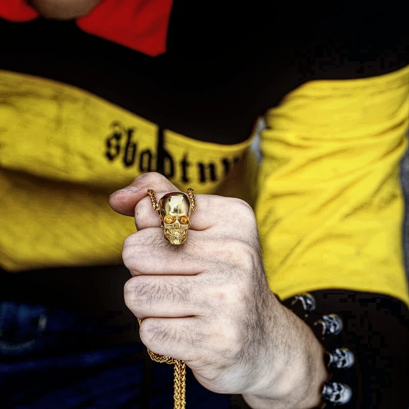 Beier Unique 316L Stainless Steel  New Arrival Super Punk Gold color Skull Biker Pendant Necklace Fashion charm Jewelry BP8-216