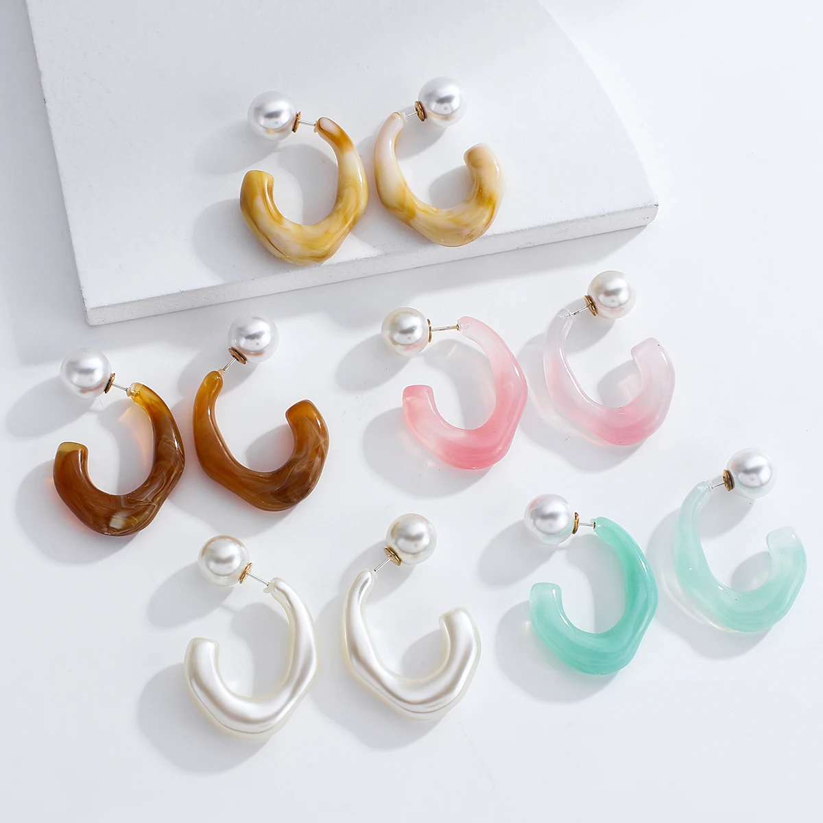 AENSOA Korean Colorful Acrylic Pearl Hoop Earrings for Women Girls Geometric Irregular Resin Earrings Fashion Jewelry 2022