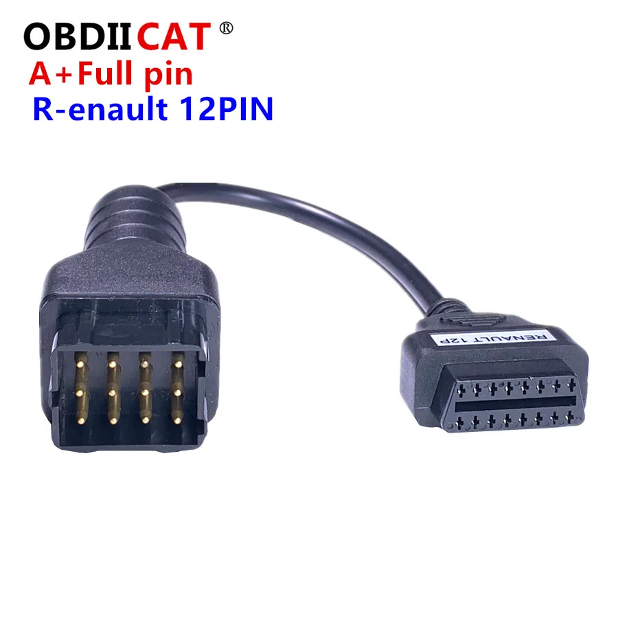 For Renault 12Pin to 16pin Full Pin OBD2 OBD II Connector Adapter 12 pin Car Diagnostic Cable 16 PIN