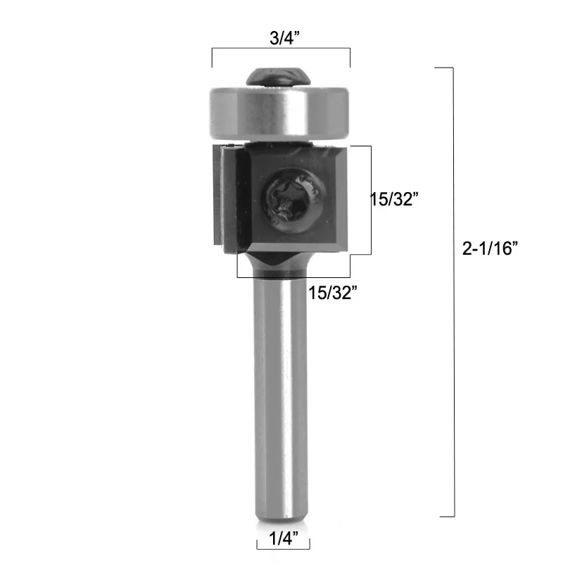 2 Inserts Carbide Economy Flush Trim 2Flute Replaceable Cutter with Ball Bearing Guide 1/4inch Router Bits