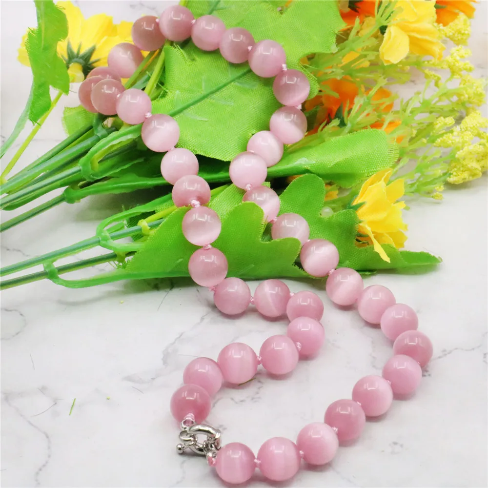 4 Colors New AAA 10mm Pink Cats Eyesd Mexican Opal Round Necklace 18\'\' Beads Jewelry Making Design Natural Stone