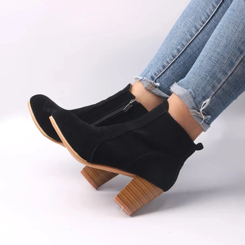 Hot Autumn Winter Women Boots Solid European Ladies shoes boots Suede Leather ankle boots with thick scrub size 35-41