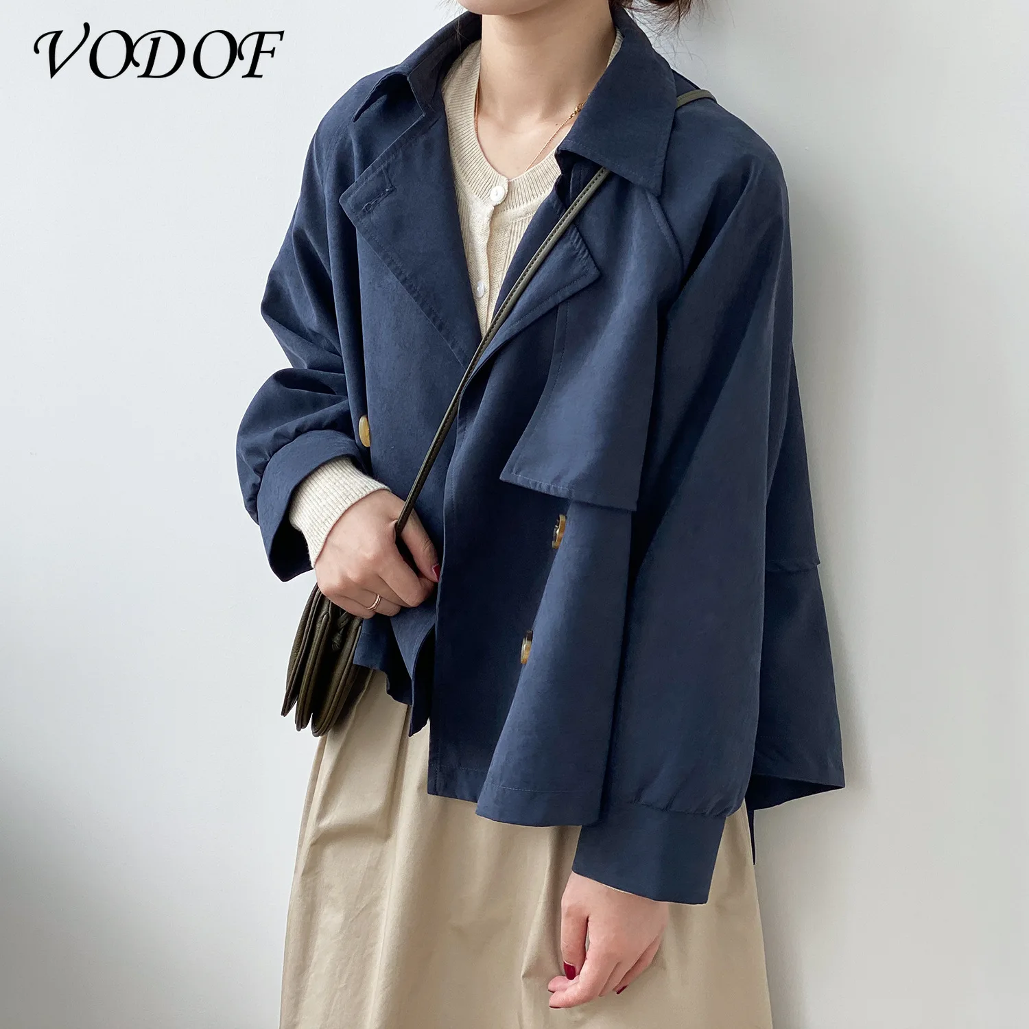 VODOF 2021 New Women's Windbreaker Autumn Lapel Double-breasted Lightweight Casual Mid-length Women's Windproof Coat Plus Size