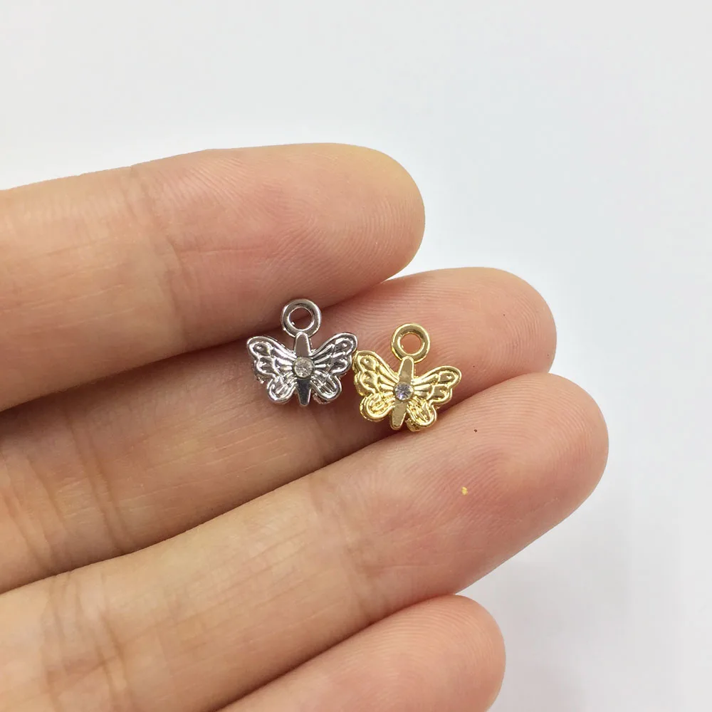 Eruifa 20pcs 9mm Mini Butterfly Wth Rhinestone Coin Zinc Alloy Necklace,Earring Bracelet Jewelry DIY Handmade 2 Colors
