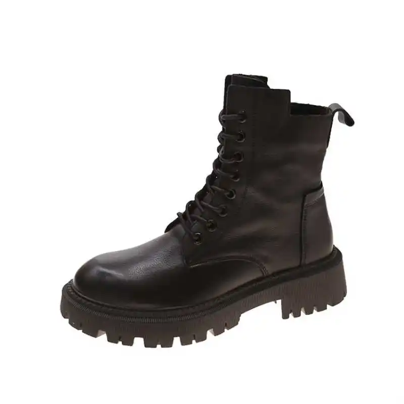 

Cow Leather Women Boots For Riding Zipper Motorcycle Boot Lace Up Platform Combat Shoes Y101