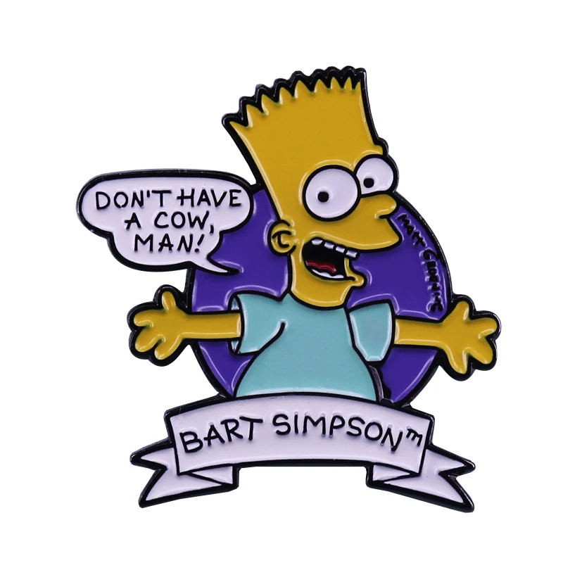 Bart enamel pin with popular meme funny quote cartoon retro tv show jewelry