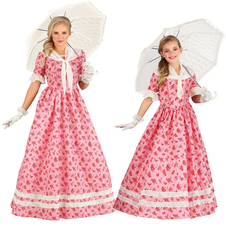 

Halloween Cute Ladies Dress Carnival Cosplay Costume for Women Girls Floral Dress Court Long Robe Noble Princess Palace Party