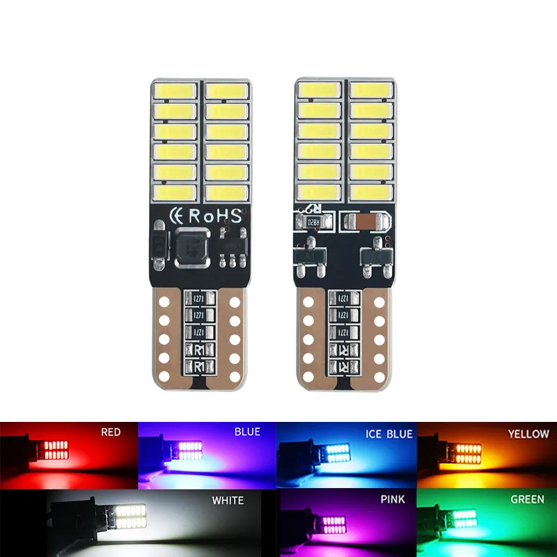 2 шт., Автомобильные светодиодные лампы Canbus 4014 24smd T10 w5w 194 168, 12 В