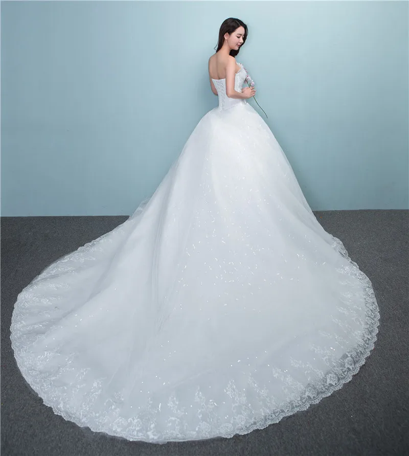 Customized New Luxury Beading Brush Train Lace Up Wedding Dress Sexy Strapless Applique Plus Size Bridal Gown Vestido De Noiva