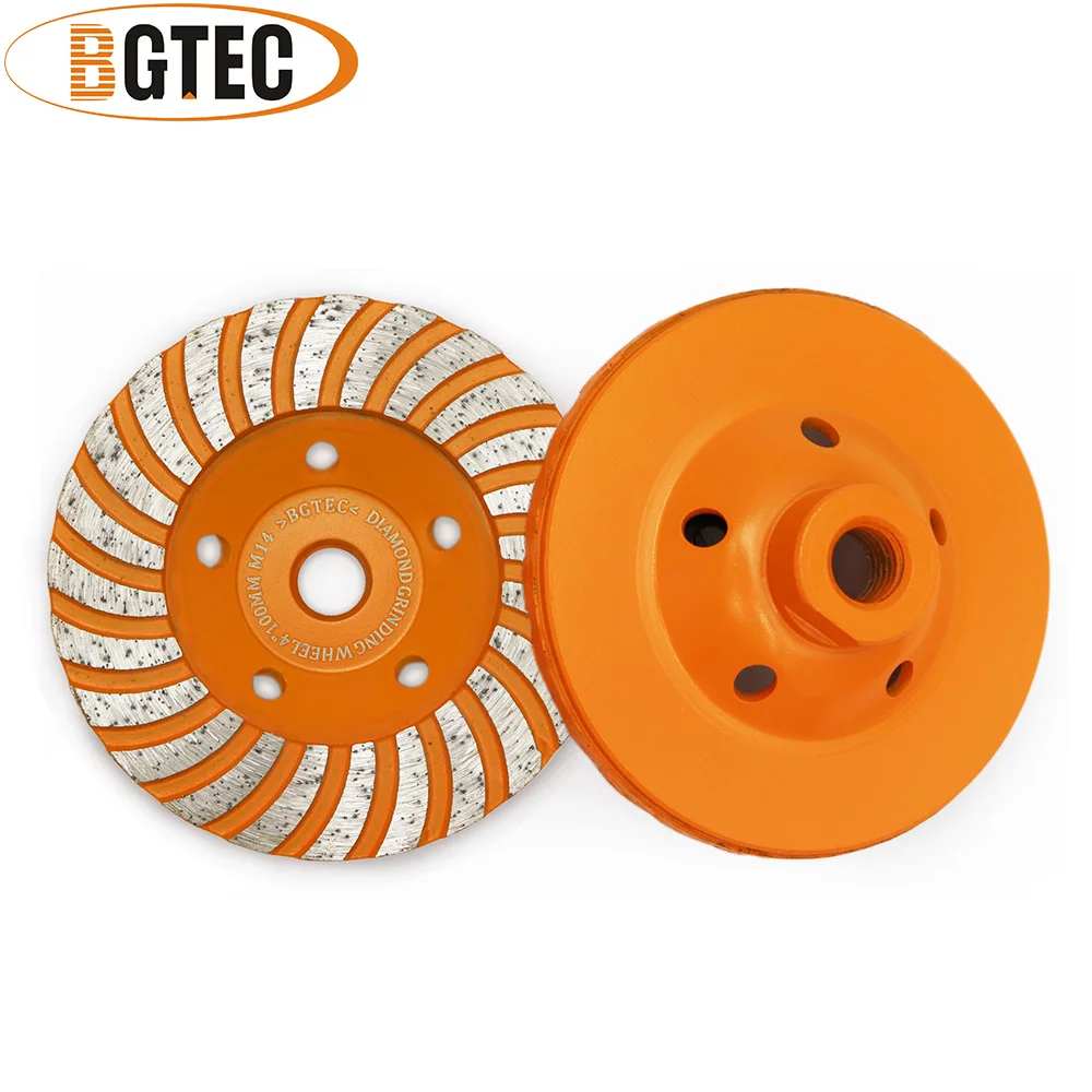 

BGTEC 2pcs 4inch M14 flange Diamond Turbo Row Grinding Cup Wheel 100mm Grinding discs for marble, concrete, Masonry ,stone