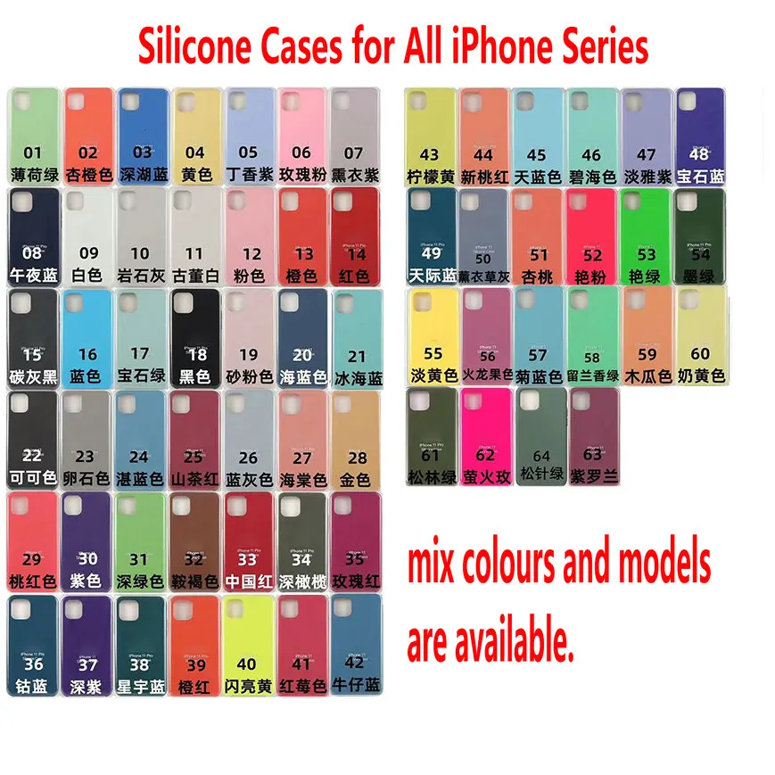 25Pcs/lot Silicone Case for iphone 16 15 14 13 11 12 pro max 6 6s 7 8 plus iX XS XR XS MAX SE Phone Cover case with Packaging