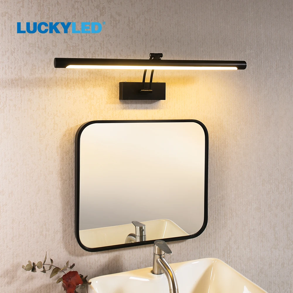 LUCKYLED Led Wall Lamp Bathroom Mirror Light 8W 12W AC90-265V Wall Sconces Indoor Fixture Waterproof Vanity Light Black Silver