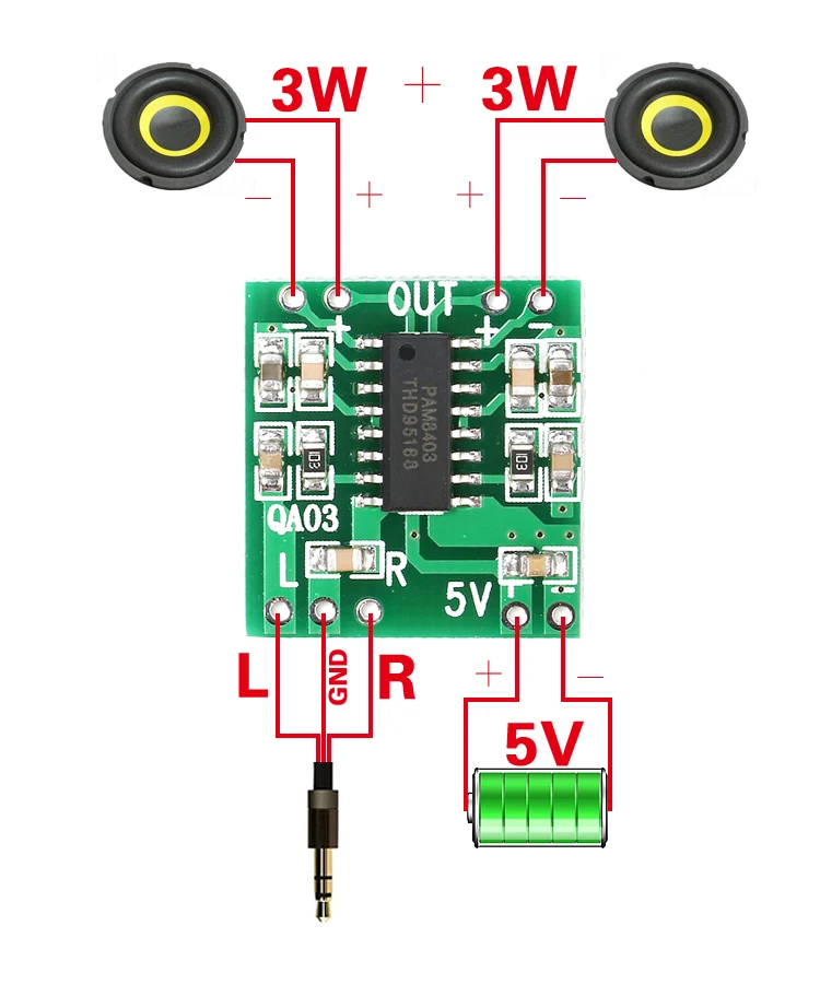 10Pcs/1pc PAM8403 Audio 2x3W Mini Digital Power Amplifier Board for Class D Stereo Audio Amplifier Module 5V Power