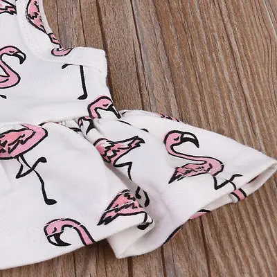 طفل رضيع الفتيات الملابس مجموعة لطيف الكرتون فلامنغو أكمام طباعة Ruched سوينغ القمم + السراويل وتتسابق 2 قطعة مجموعة ملابس الاطفال