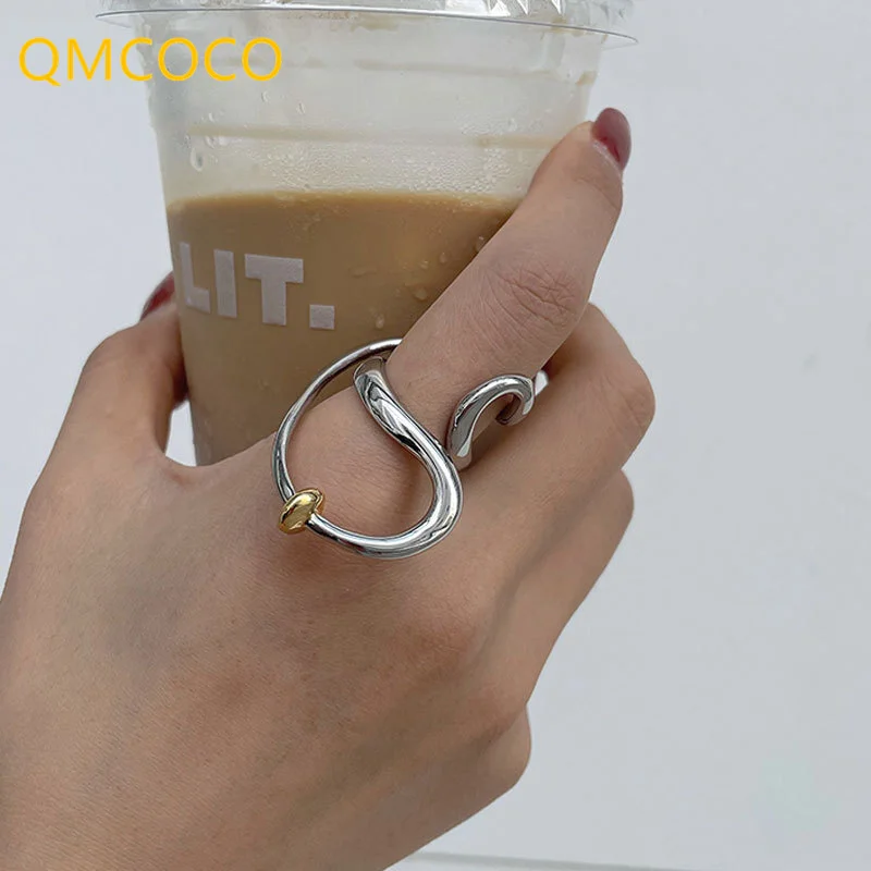 QMCOCO coréen couleur argent ligne vague irrégulière anneaux pour femmes rétro mode Simple ouverture réglable Hip-Hop Index bague