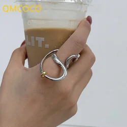 QMCOCO Korean Silver Color Line Irregular Wave Rings For Women Retro Fashion Simple Opening Adjustable Hip-Hop Index Finger Ring