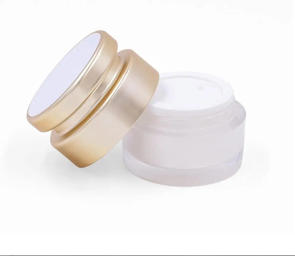 ขวดอะคริลิคสีขาวมุกฝาทองด้าน 50 กรัม สำหรับบรรจุภัณฑ์เครื่องสำอาง เช่น ครีมบำรุงกลางวัน/กลางคืน เจลทาใต้ตา เอสเซนส์ มอยเจอร์ไรเซอร์ สครับขัดผิว