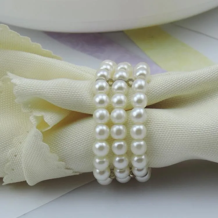 

Quality White Pearls Napkin Rings Hotel Wedding party Accessories Table Decorations supplies Luxury Wedding Napkin Rings