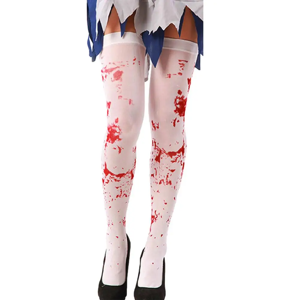 1 Pair Women Over The Knee Socks Blood Stained Bloody Socks Halloween Party Costume Cloth