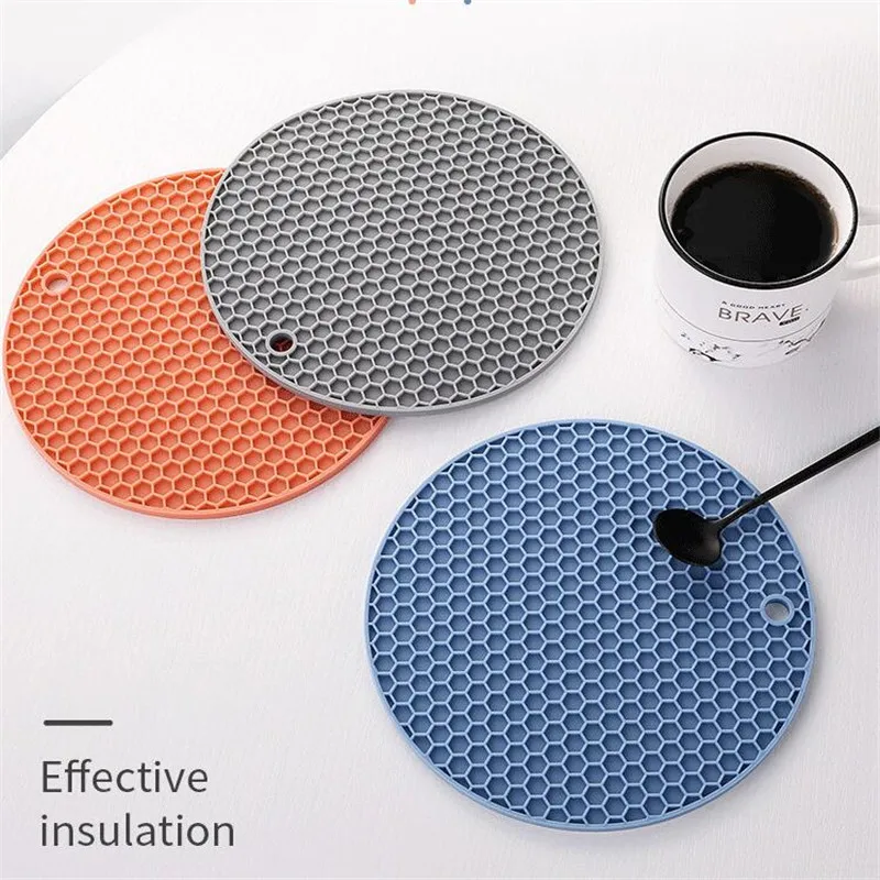 Round Insulation Silicone Mat Non-Slip Heat-Resistant Anti-Scalding Honeycomb Microwave oven mat Pot Holder Thicken Coasters