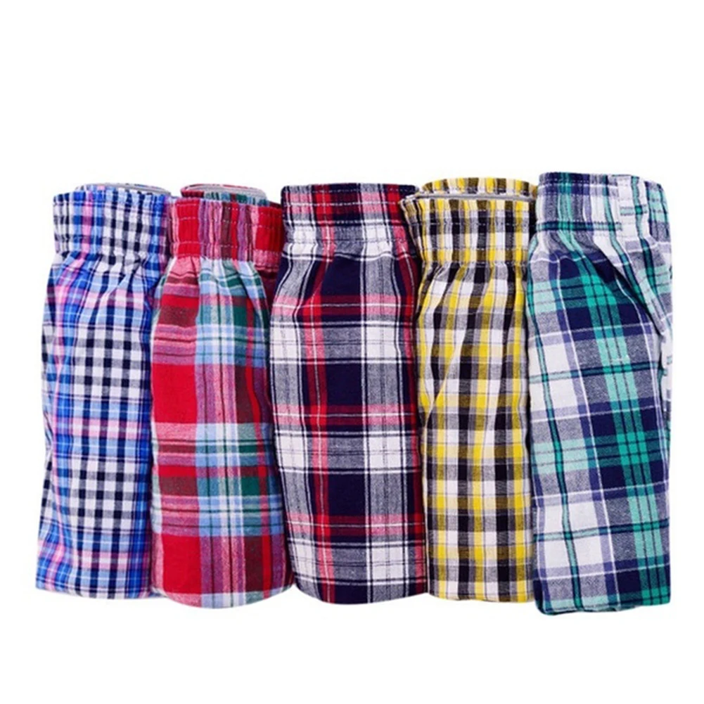 1pc Men\'s Cotton Arrow Boxers Casual Plaid Print Elastic Waist Underwear Summer Loose Breathable Beach Pants Boxers Shorts