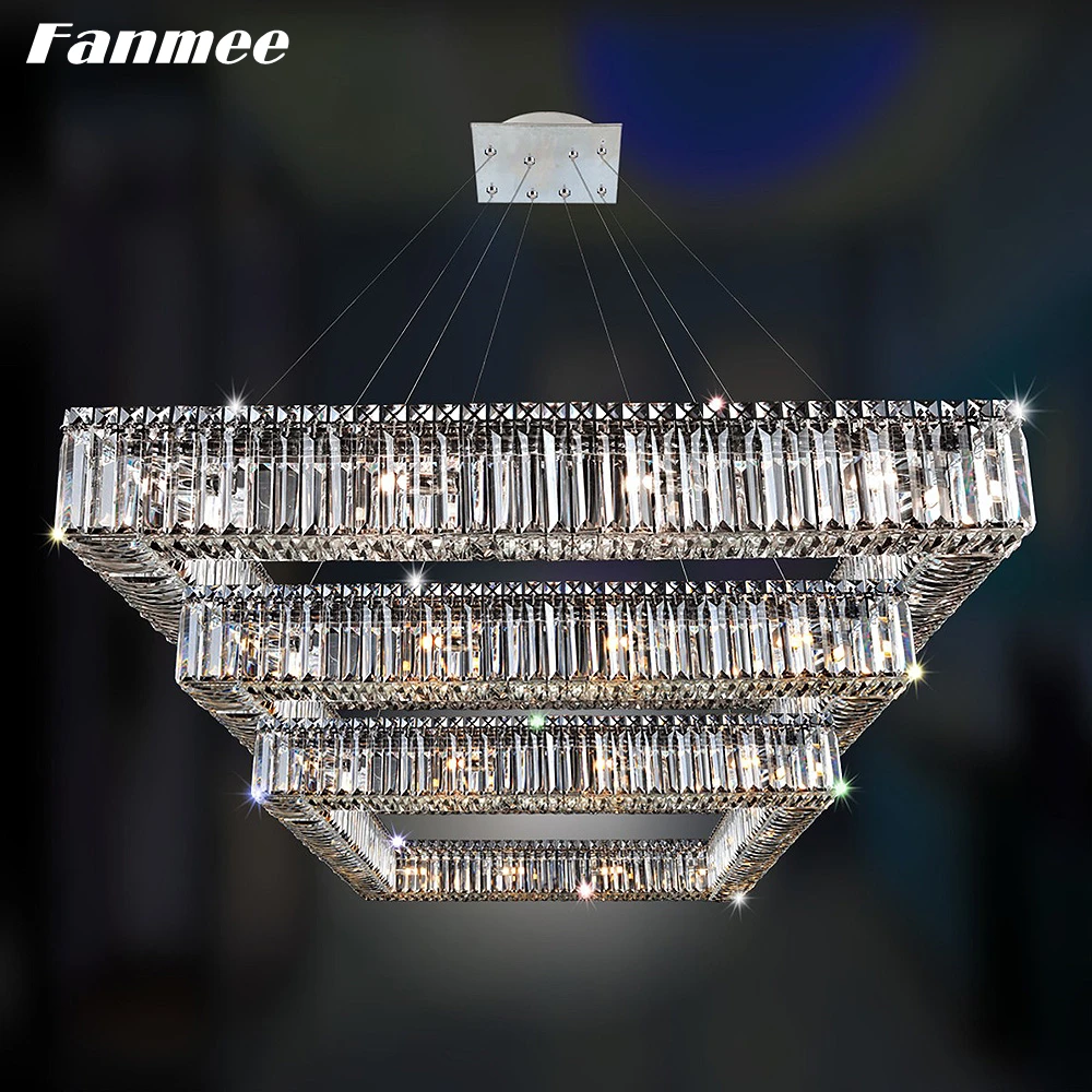 Modern Square Chandelier Lighting LED Prism Crystal Living Room Chandelier Lamp Indoor Foyer Light Fixture Art Deco Villa Lamp