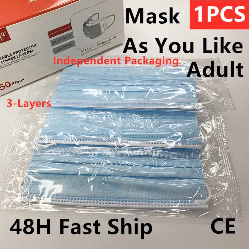 

1PCS Independent Blue Protective Disposable Face Mask Mаска Mаски Mascarillas Masque Visage Three Layers PM2.5 Mundschutzmaske