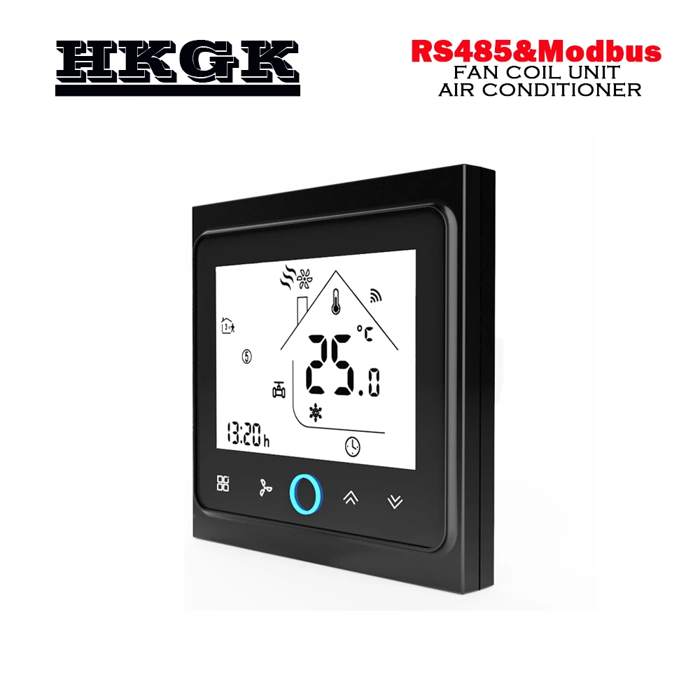 95-240VAC,24VAC 2Pipe smart heat cool temp thermostat Modbus& RS485 RTU communication for fan coil unit 3 speed