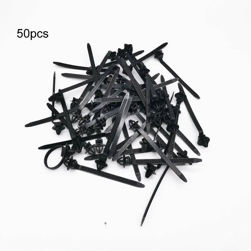 50pcs Releasable Cable Tie Fastener Clips Nylon Wire Harness Zip Ties for Toyota Honda Mazda Car Accessories