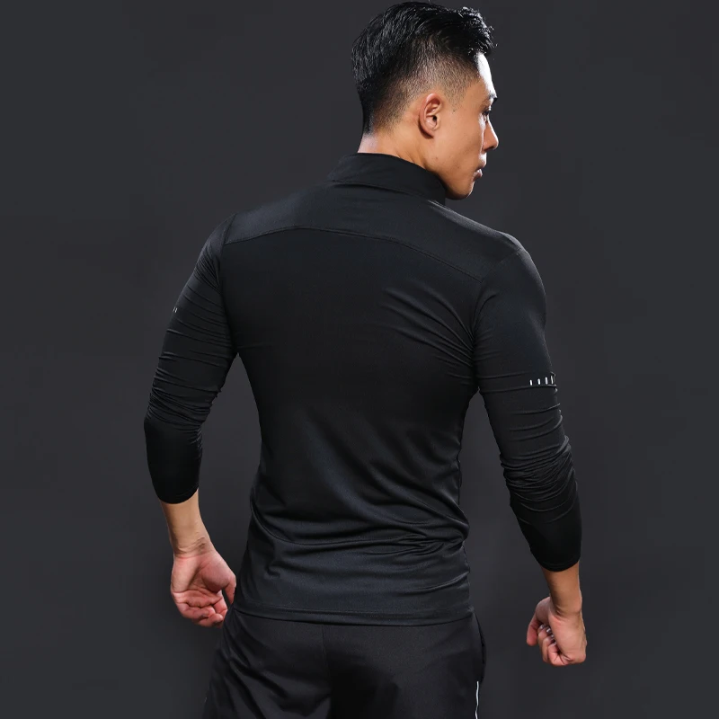 Vücut geliştirme uzun kollu İlkbahar sonbahar erkek sıkıştırma spor koşu T shirt hızlı kuru spor Tee sıkı marka spor bluz