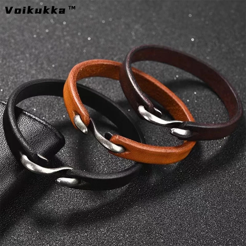 Voikukka Jewelry Hot Sale Vintage Men Women Retro Trend S Buckle Leather Handmade Brown/Coffee/Black Bracelet 18.5cm/20.5cm/22cm