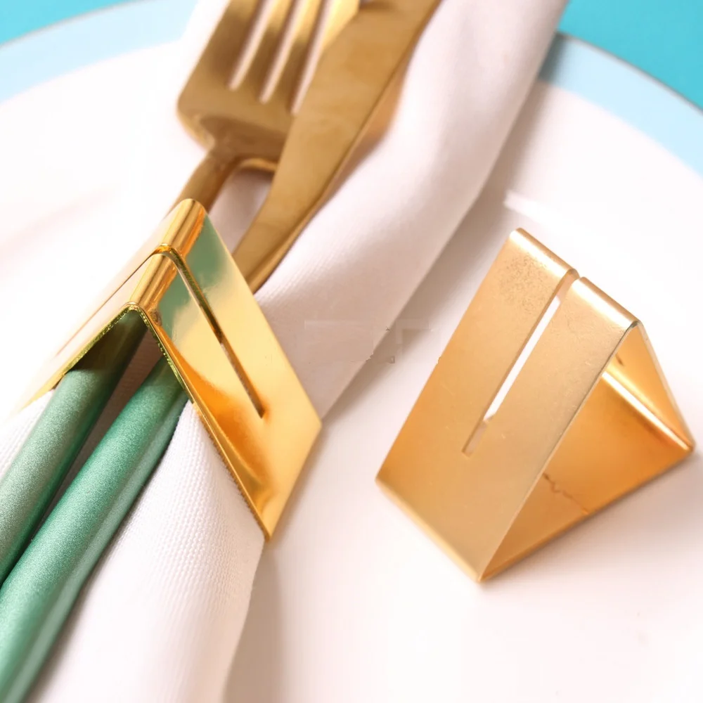 

6pcs New triangle metal napkin buckle creative golden napkin ring hotel table open cloth ring