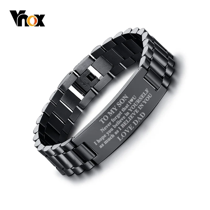 Vnox Men's Free Personalized Engraving Stainless Steel ID Bracelets To My Son Love pulsera masculina 8.26"