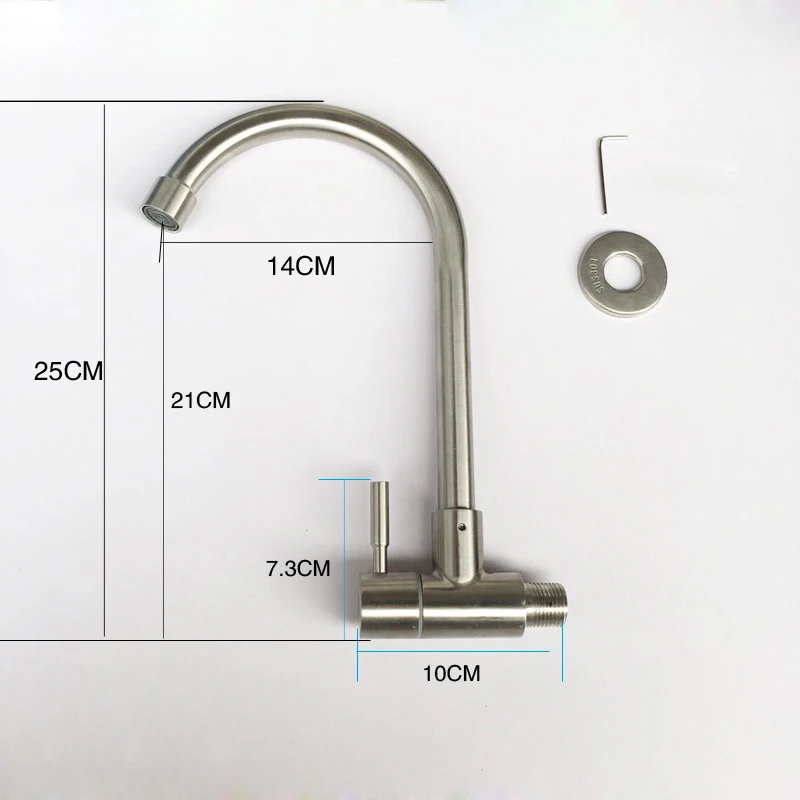 G1/2 Stainless Steel Kitchen Faucet Brushed Process Swivel Sink Wall Faucet 360 Degree Rotation Single Cold Water Tap