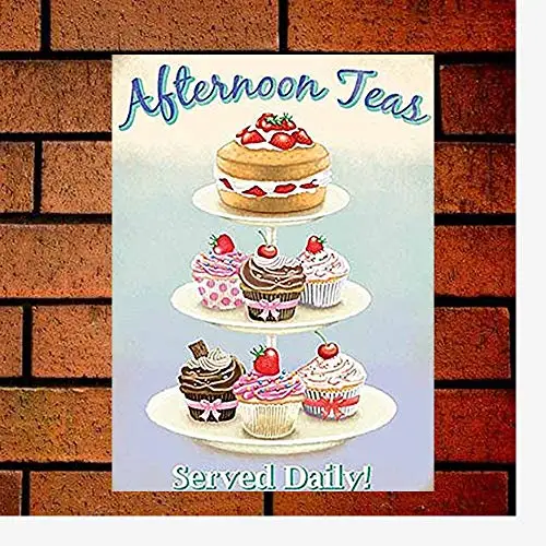 Afternoon Teas. Cake Stand. Food Vintage Decor Sign 12x16 Tin Sign