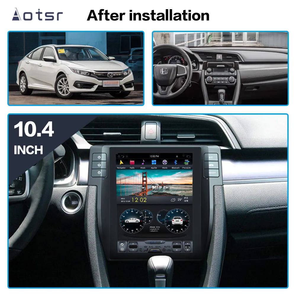 Car Gps Navigator Android 8.1 Tesla Type Style For Honda Civic 2016+ Head Unit Multimedia Radio Auto Car Multimedia Player Gps