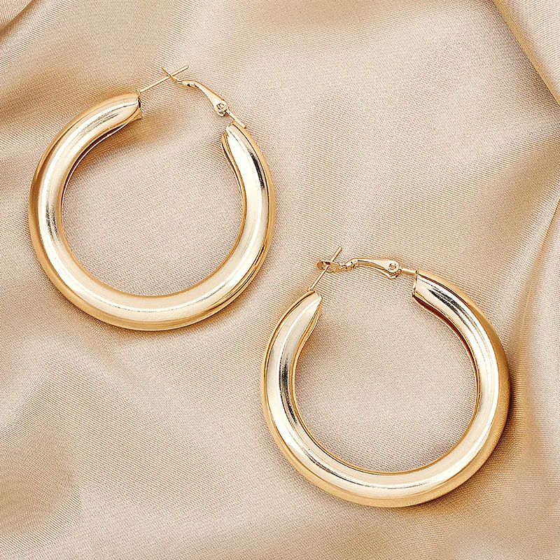 BLIJERY Trendy Fashion Thick Circle Hoop Earring For Women Punk Jewelry Shiny Gold Color Statement Earrings Brincos Femme