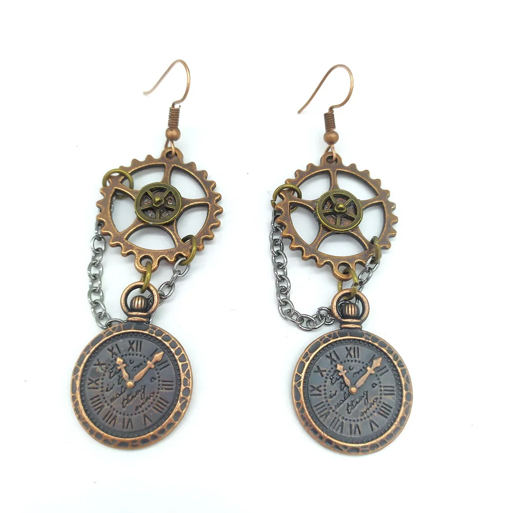 New Arrival Vintage Style Axle Gears and Clock Charm Women`s Steampunk Earrings