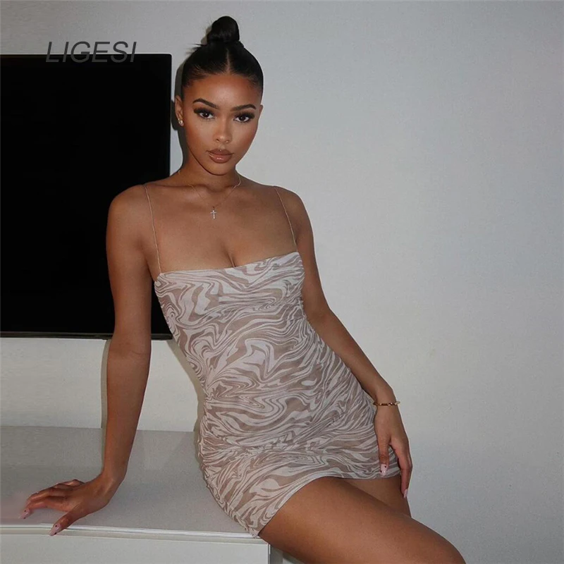 Tie Dye Mini Bodycon Dress Club Wear Summer Ladies Clothes Women Print Backless Off Shoulder Brown Sheath Dress 2021 New