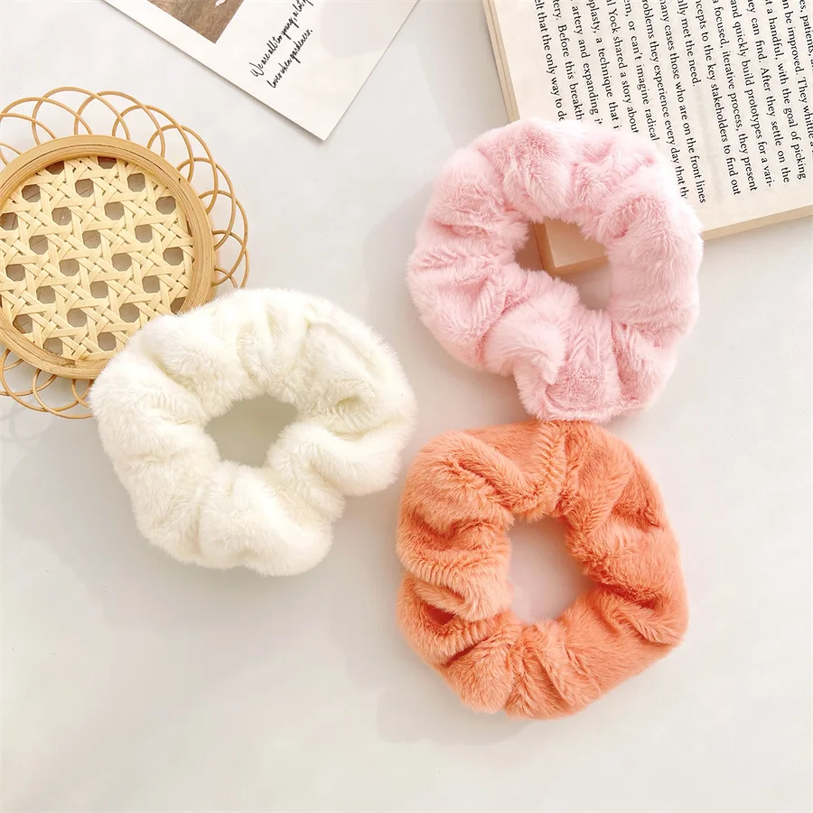 New Autumn And Winter Plush Hair Ring Korean Pure Color Ins Wind Warm Hand Imitation Rabbit Hair Ring