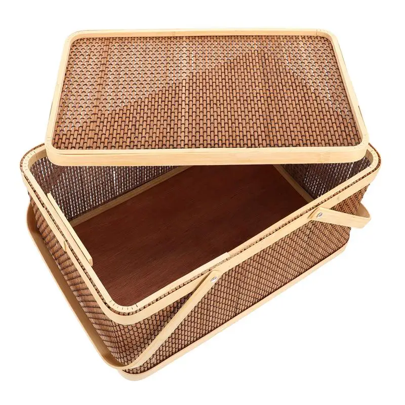 1Pc Decorative Packing Basket Handheld Basket Picnic Snack Fruit Basket Kitchen Organzier Storage Basket (Brown)