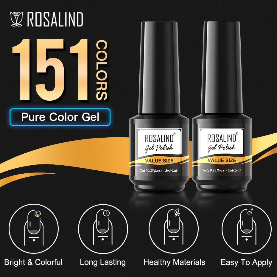 ROSALIND Gel Nail Polish Plastic Bottle 70Colors Gel Polish UV LED Soak Off Base Top Varnish Semi Permanent Vernis Nails Art