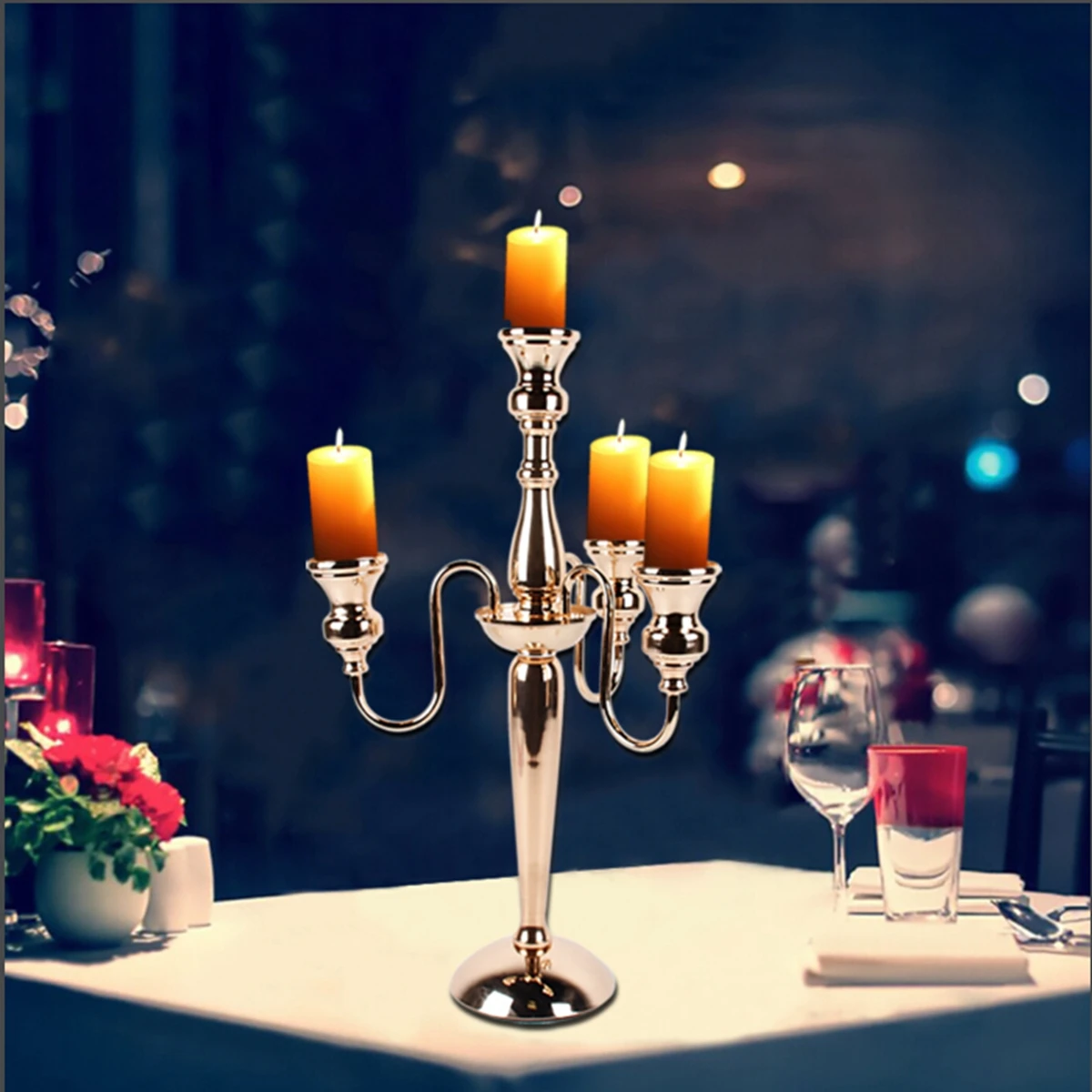 

12pcs)Elegant tall gold color wedding metal candelabras metal candlesticks with a flower bowl for wedding AB0857