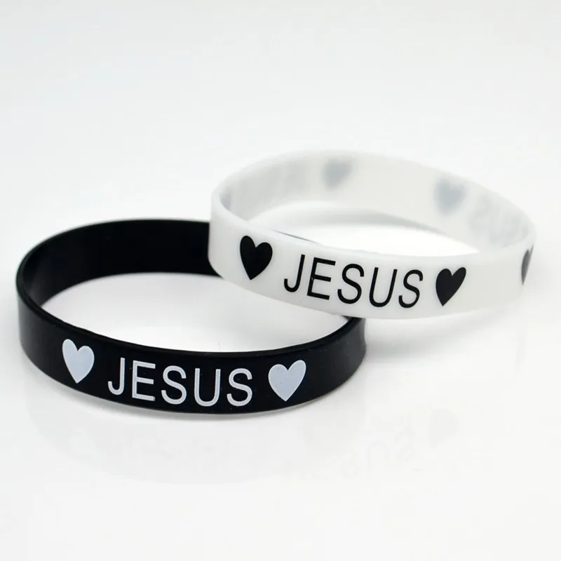 10x black white Heart JESUS silicone Bracelet wristband Catholic Christian Orthodox Religious Fashion Jewelry