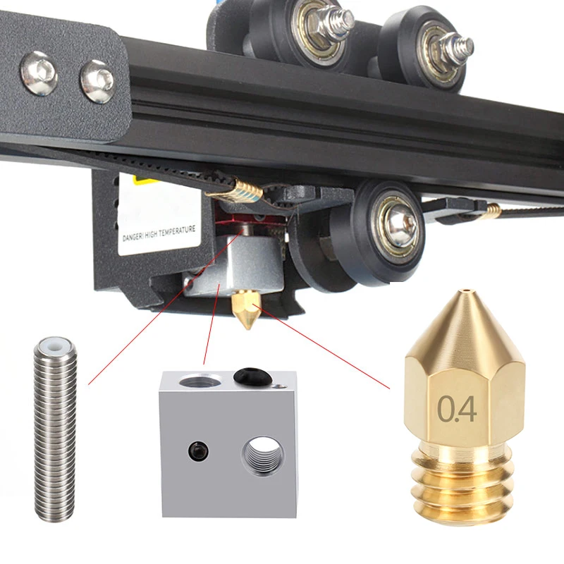 0.4mm MK8 Extruder Brass Nozzle Print Heads M6 30mm Throat Heater Block Heating Hotend for Makerbot Anet A8 A8Plus 3D Printer